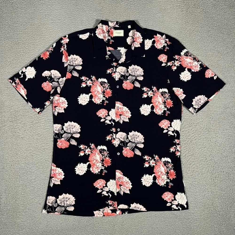 7 Diamonds Shirt‎ Mens XL Blue Floral All Over Camp Rayon Button Up Loop Collar